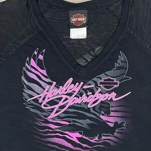 Harley Davidson Eagle Graphic Sheer Zebra Biker Baby Tee